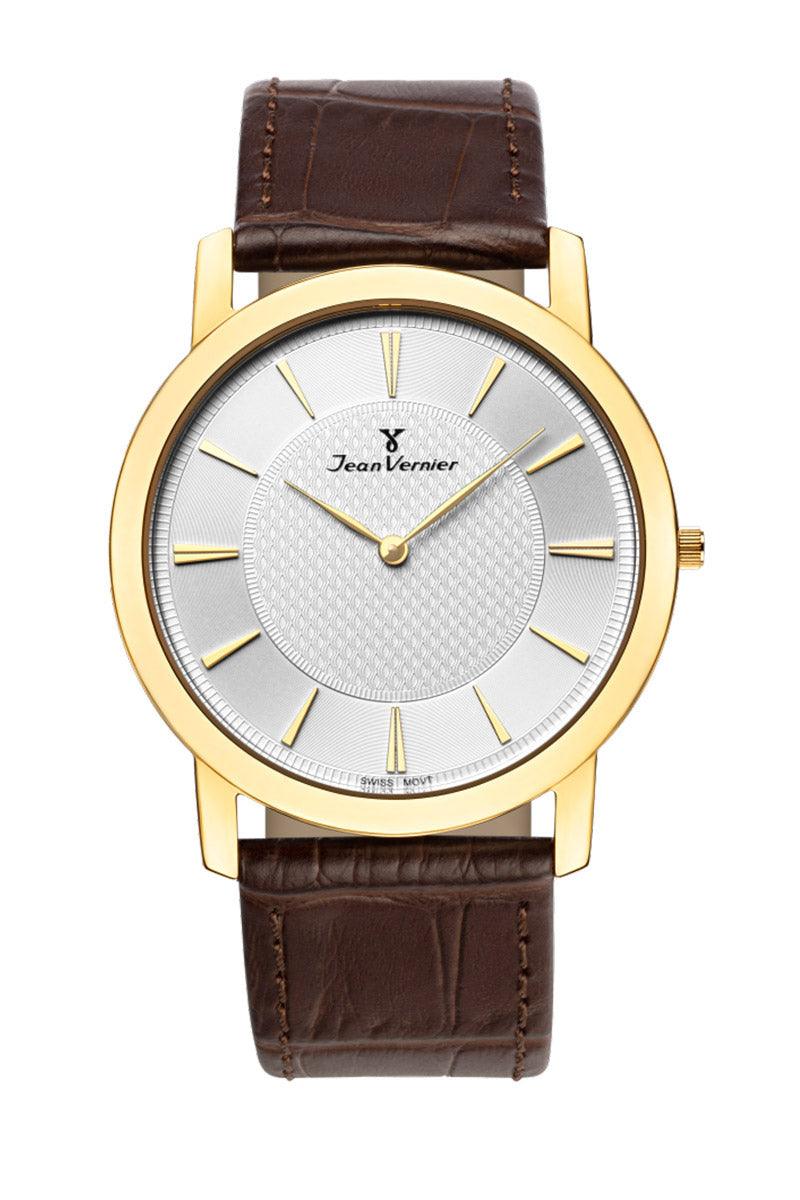 Relógio Jean Vernier Caixa Aço Dourado Pulseira Couro Social JV00335M - SolutionPrime